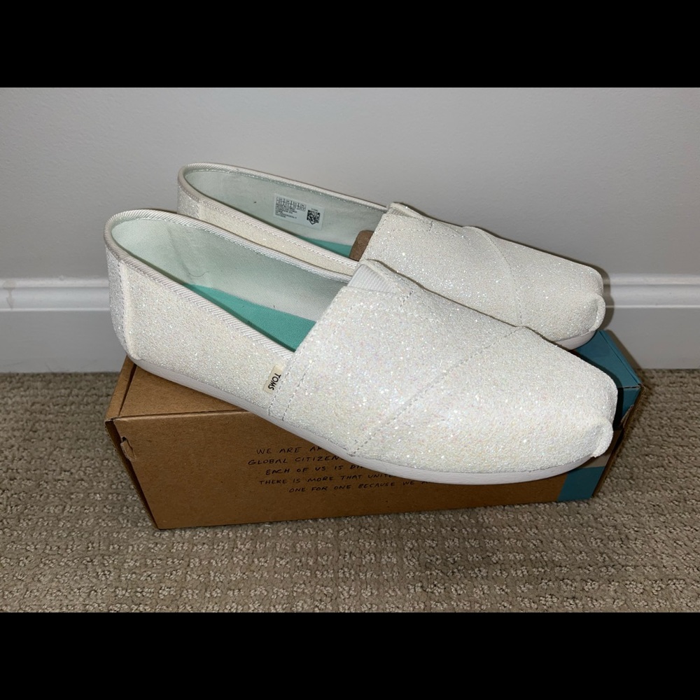 Glitter white toms size 8.5